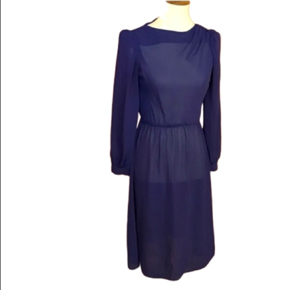 Dressy 70s striped sheer classy long sleeve dress